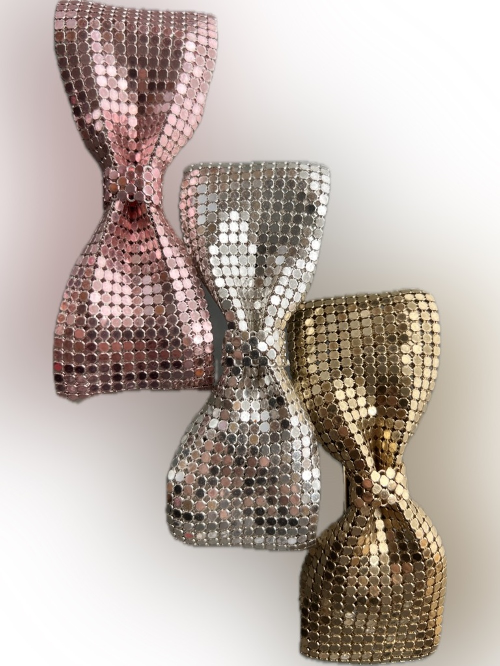 3️⃣Set 1980s Made in France Metal Mesh Chainmail Bow Barrette Gold Silver Rose - Picture 9 of 17